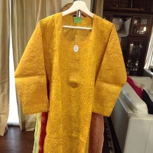 Sunshine yellow soft silk Lucknowi kurta